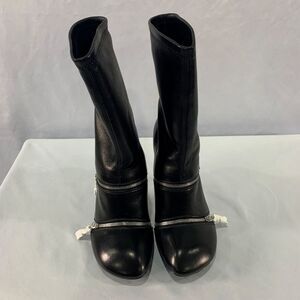 Burberry Peep Square Toe Leather Ankle Boots Black